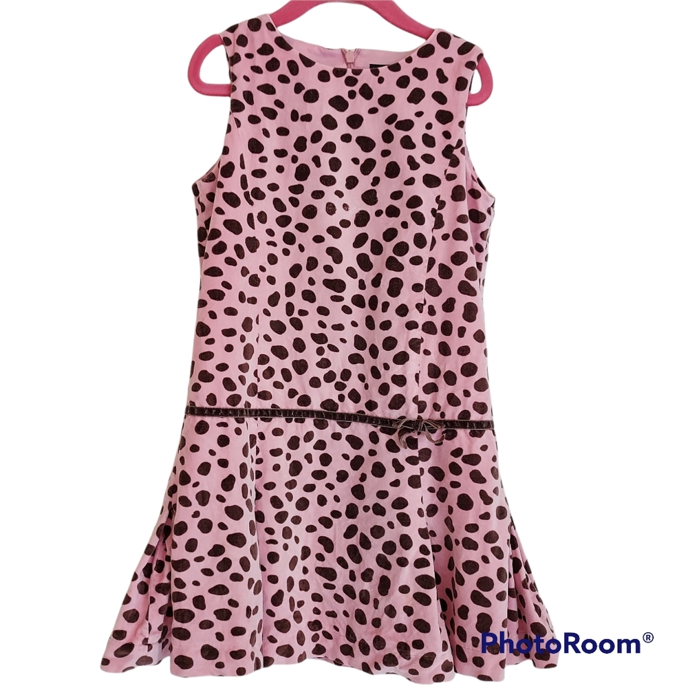 Mini Boden pink velvet print drop waist dress 7-8
